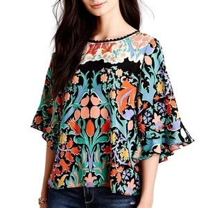 Anthropologie Folkart Kimono Top 100% Silk Size 0